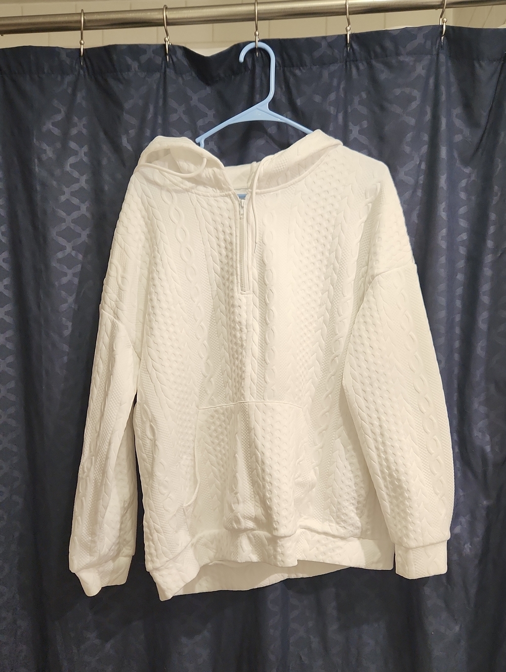Cozy White Cable-Knit Half-Zip Hoodie